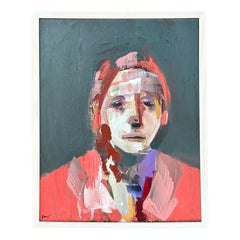 Vintage Boho Original Abstract Expressionist Oil Portrait on Canvas