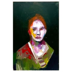 Vintage Boho Original Abstrakt Expressionist Öl Porträt auf Leinwand Gemälde
