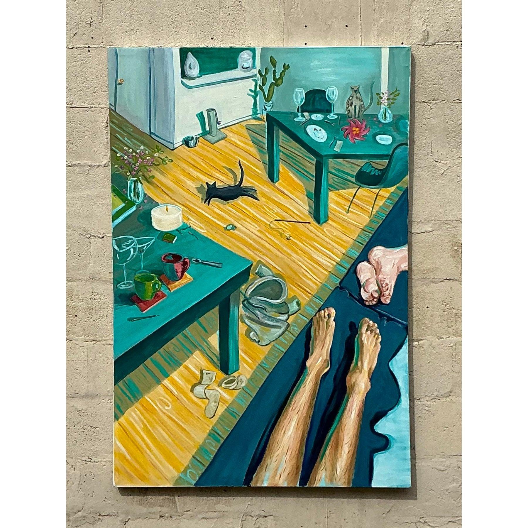 Huile sur toile expressionniste abstraite originale de Boho en vente 3