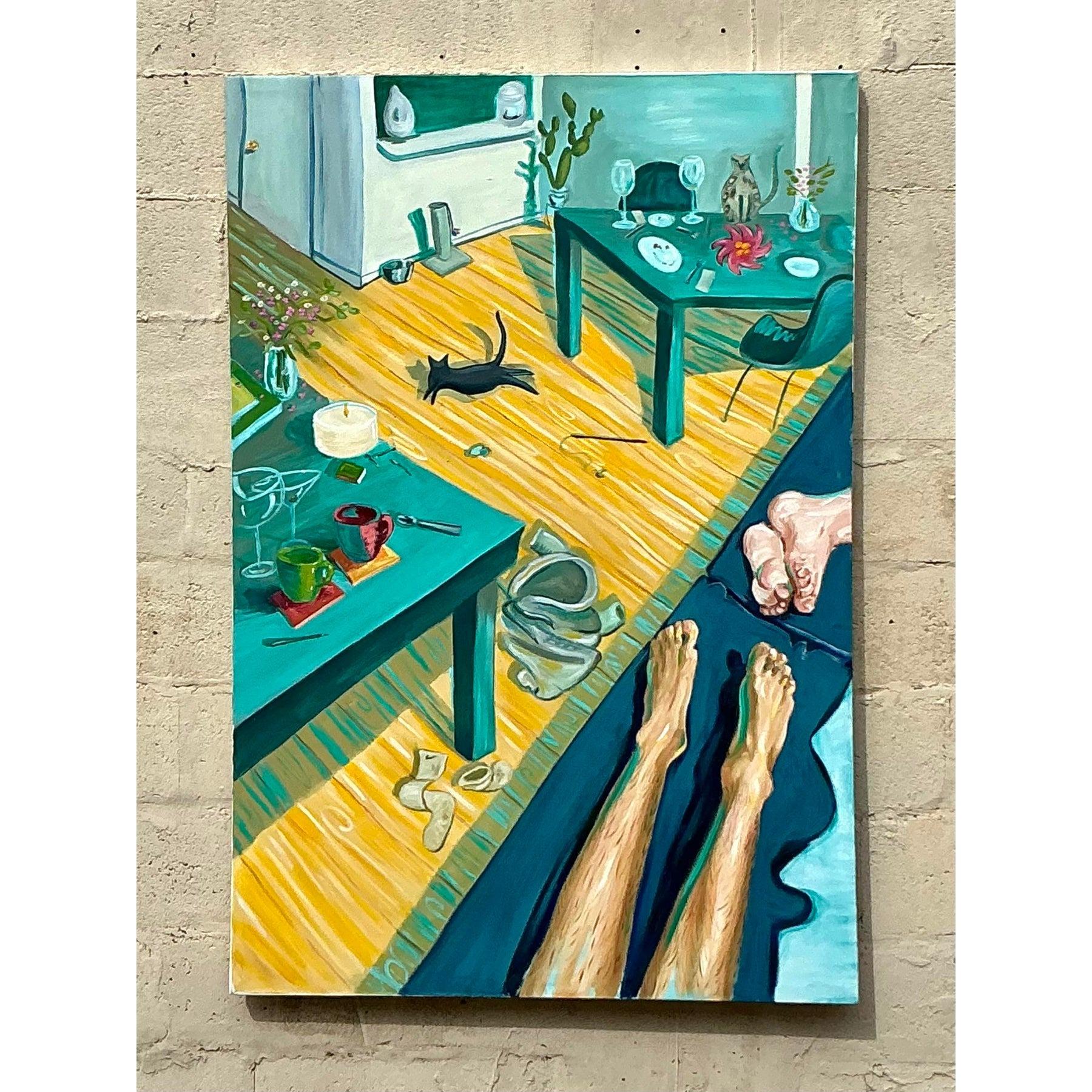 Huile sur toile expressionniste abstraite originale de Boho en vente 5