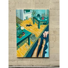 Vintage Boho Original Abstract Expressionist Original Oil on Canvas