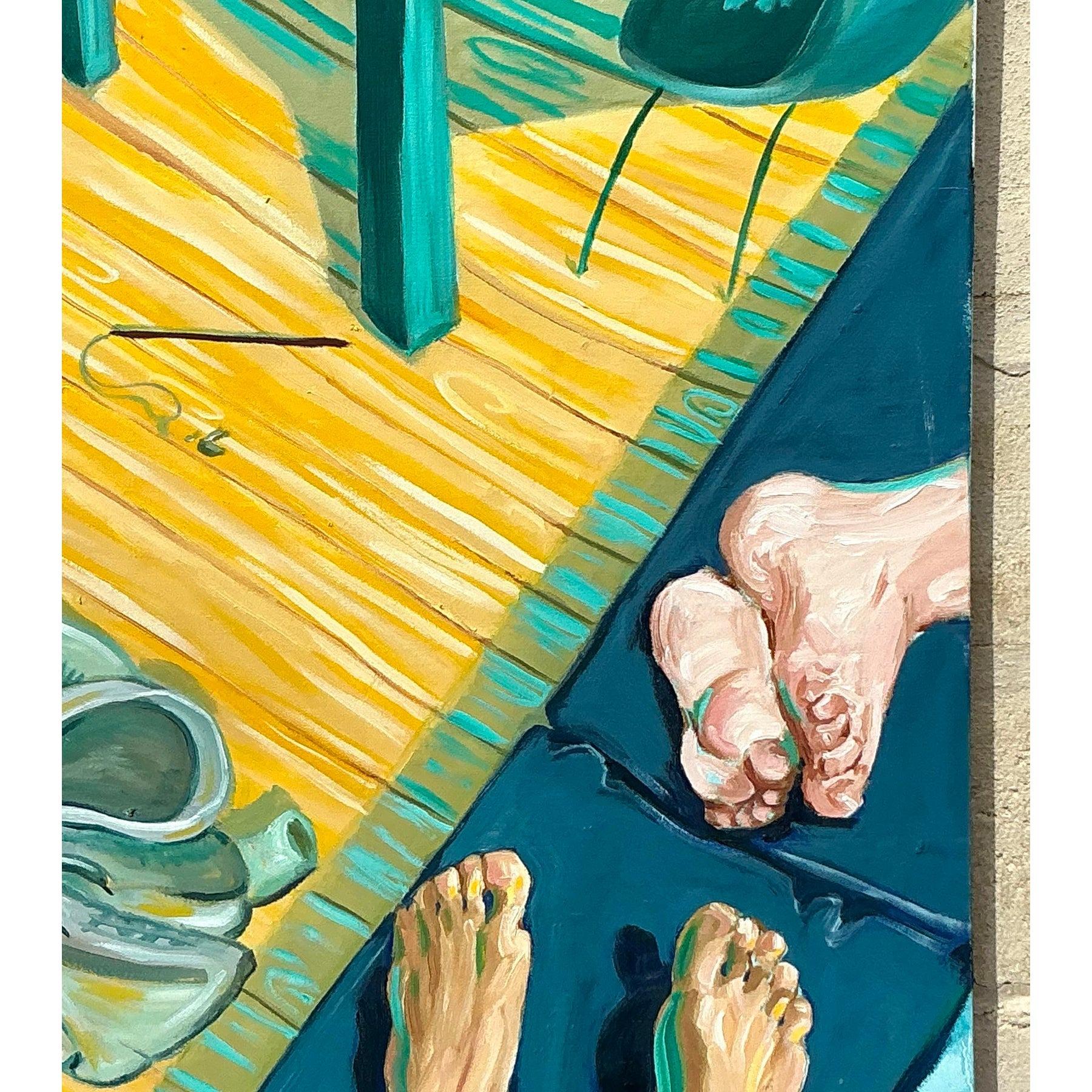 Huile sur toile expressionniste abstraite originale de Boho Bon état - En vente à West Palm Beach, FL