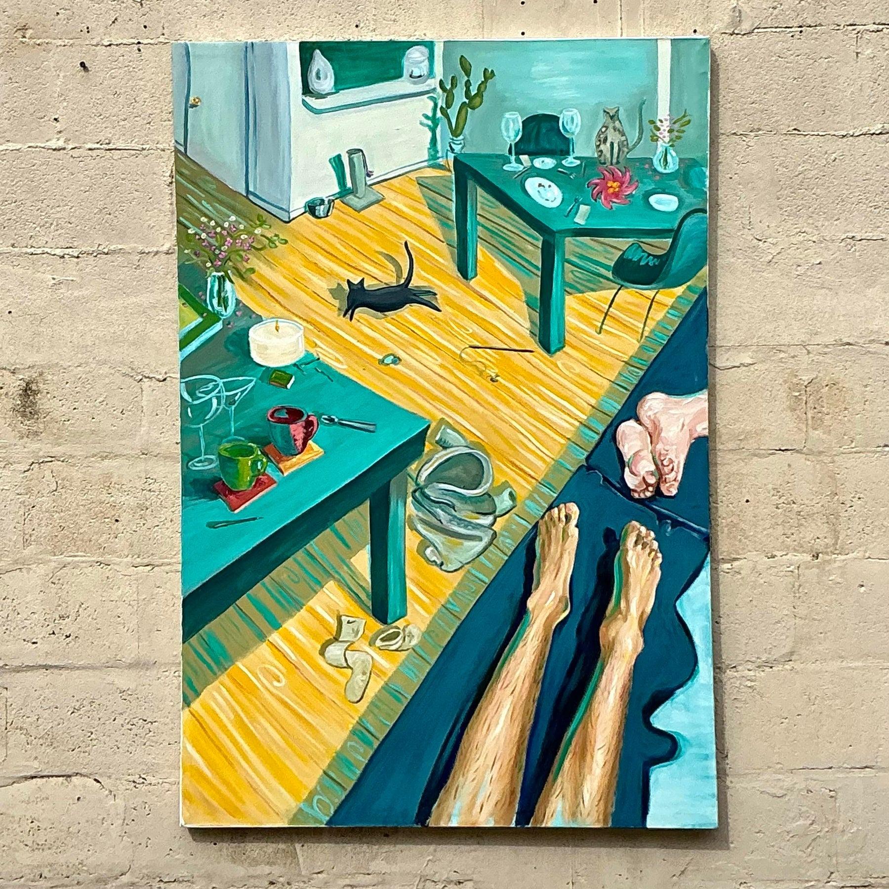 XXIe siècle et contemporain Huile sur toile expressionniste abstraite originale de Boho en vente