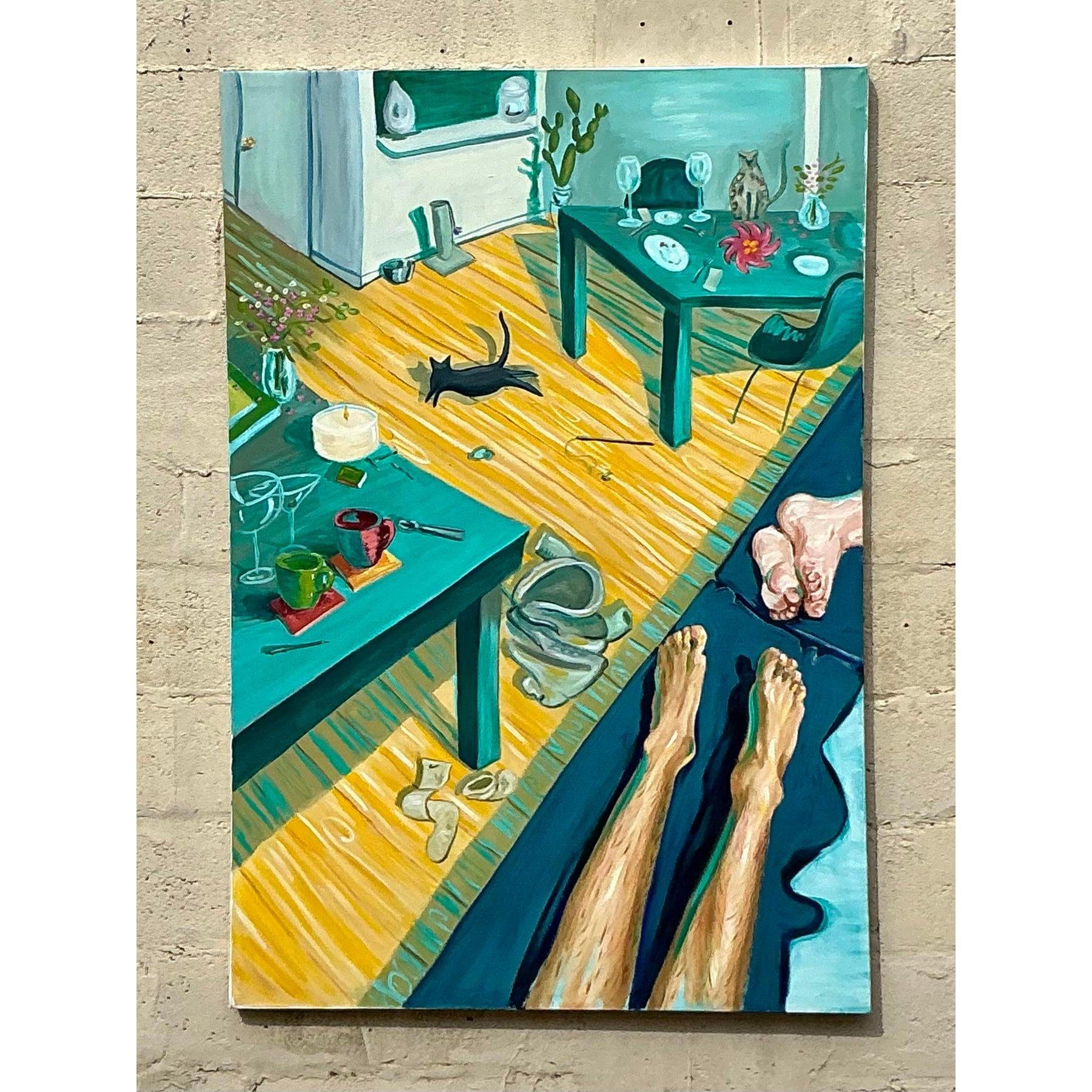 Huile sur toile expressionniste abstraite originale de Boho en vente 1