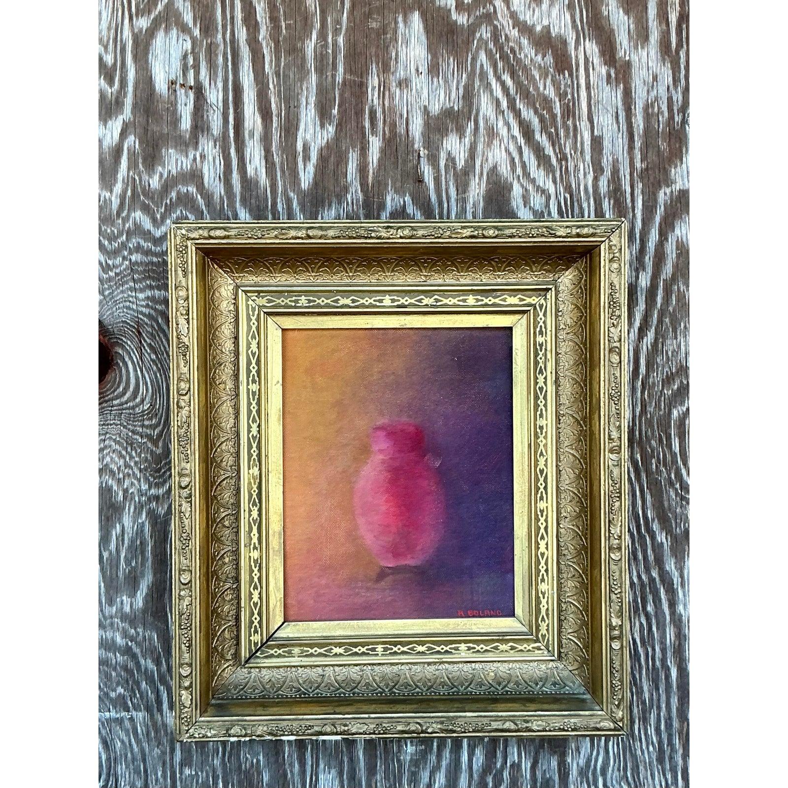 Inject a burst of artistic energy and vintage flair into your decor with this original Abstract Expressionist still life painting on canvas. This dynamic piece captures the essence of the movement with bold colors, expressive brushstrokes, and a