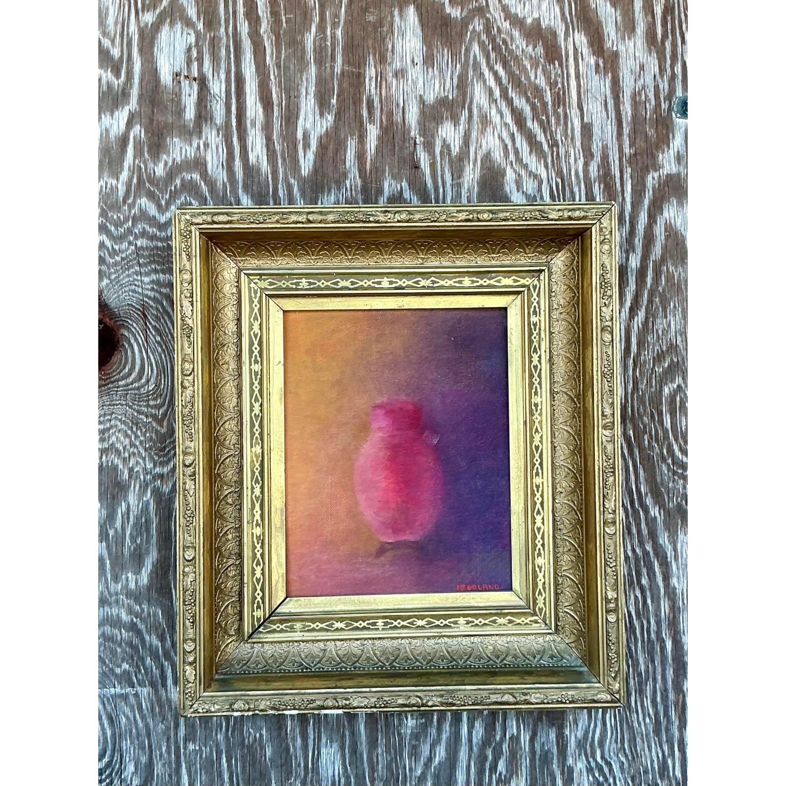 Mid-Century Modern Vintage Boho Original Abstract Expressionist Still Life on Canvas For Sale