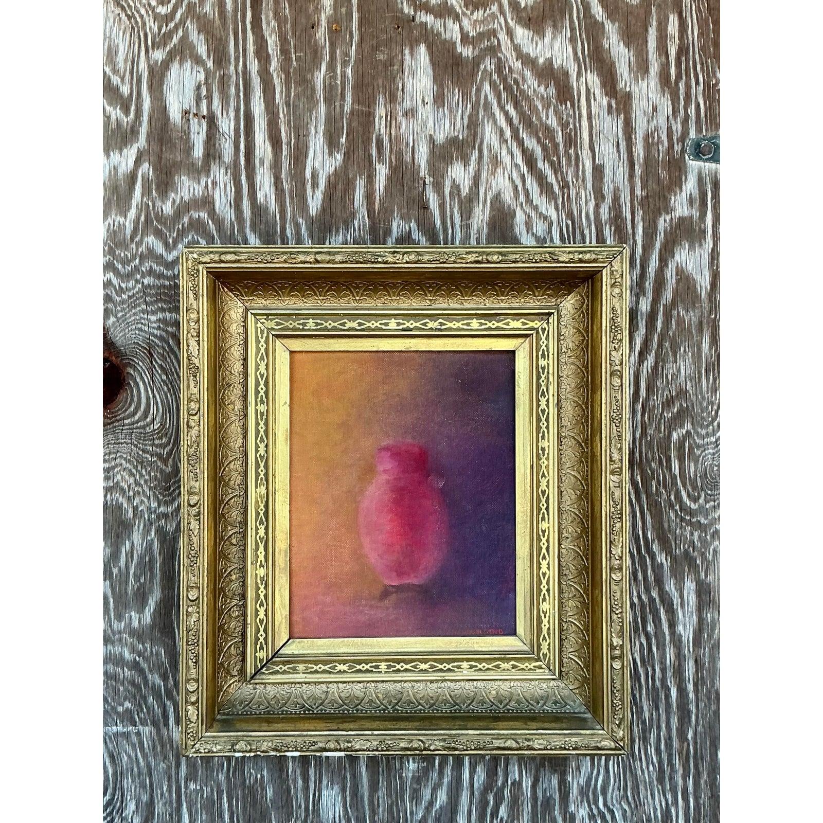 American Vintage Boho Original Abstract Expressionist Still Life on Canvas For Sale