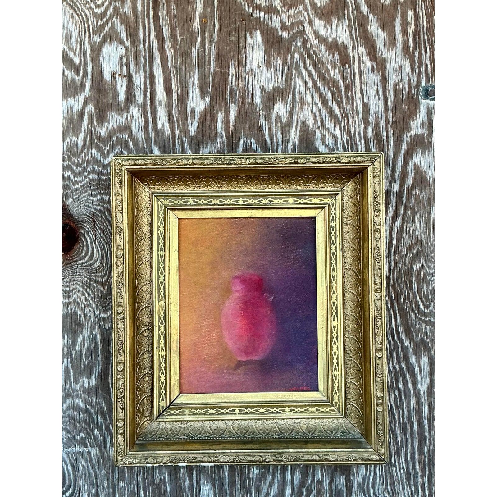 Vintage Boho Original Abstract Expressionist Still Life on Canvas In Good Condition For Sale In West Palm Beach, FL