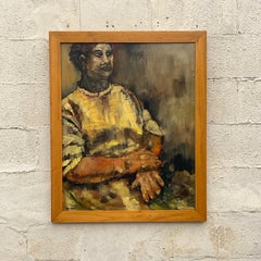 Vintage Boho Original Abstract Figural Oil on Canvas Painting