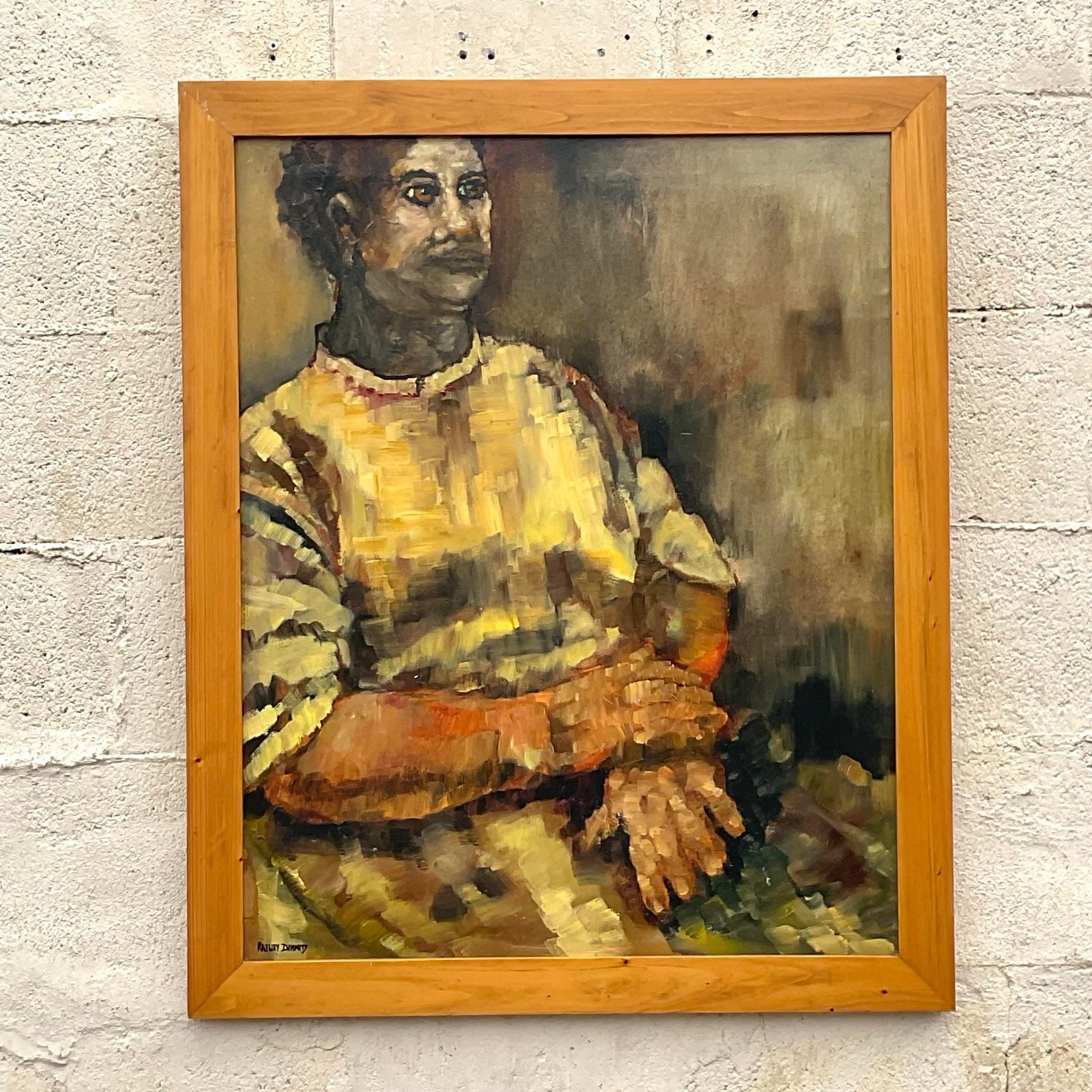 Vintage Boho Original Abstract Figural Oil on Canvas Painting For Sale 3