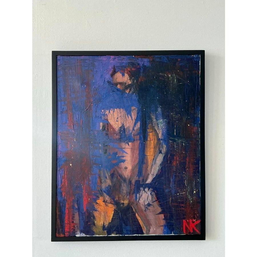 Vintage Boho Original Abstraktes figuratives Ölgemälde auf Leinwand, Vintage (amerikanisch) im Angebot