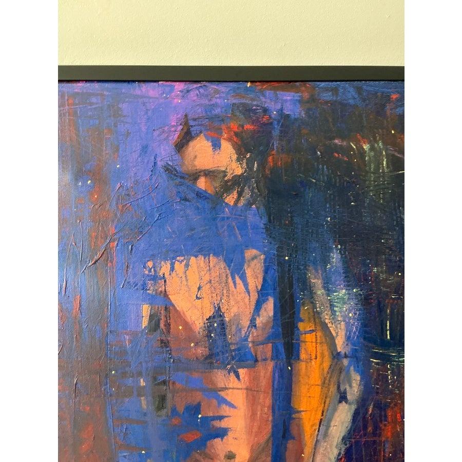 Vintage Boho Original Abstraktes figuratives Ölgemälde auf Leinwand, Vintage (20. Jahrhundert) im Angebot