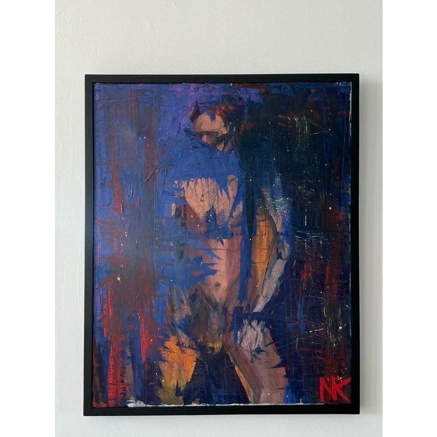 Vintage Boho Original Abstraktes figuratives Ölgemälde auf Leinwand, Vintage im Angebot 1