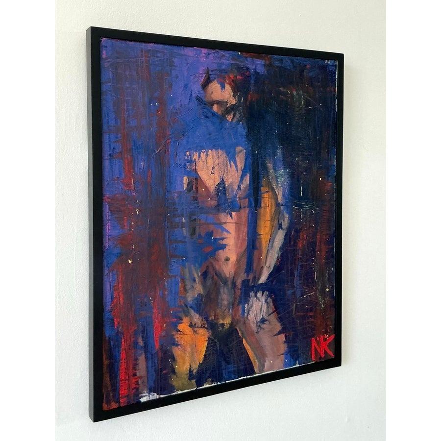 Vintage Boho Original Abstraktes figuratives Ölgemälde auf Leinwand, Vintage im Angebot 2