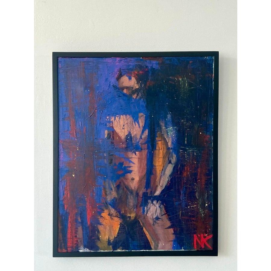 Vintage Boho Original Abstraktes figuratives Ölgemälde auf Leinwand, Vintage im Angebot 3