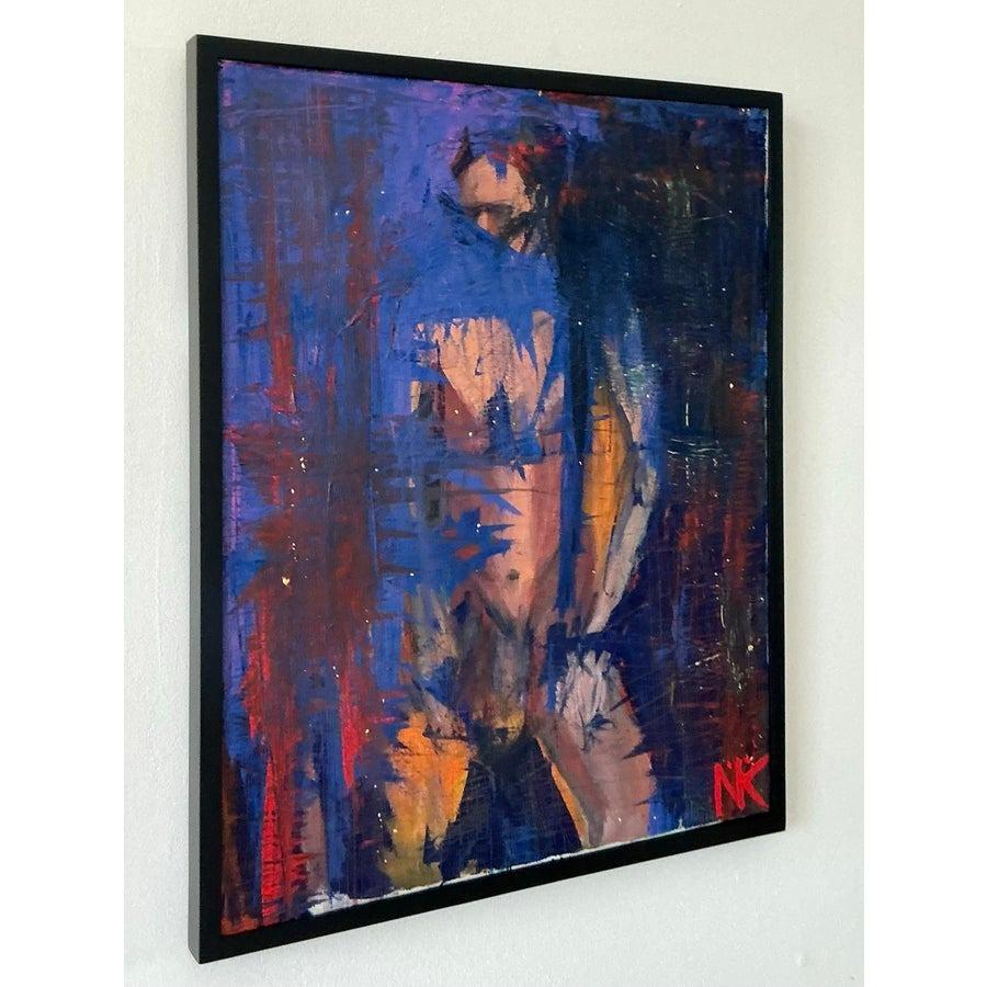 Vintage Boho Original Abstraktes figuratives Ölgemälde auf Leinwand, Vintage im Angebot 4