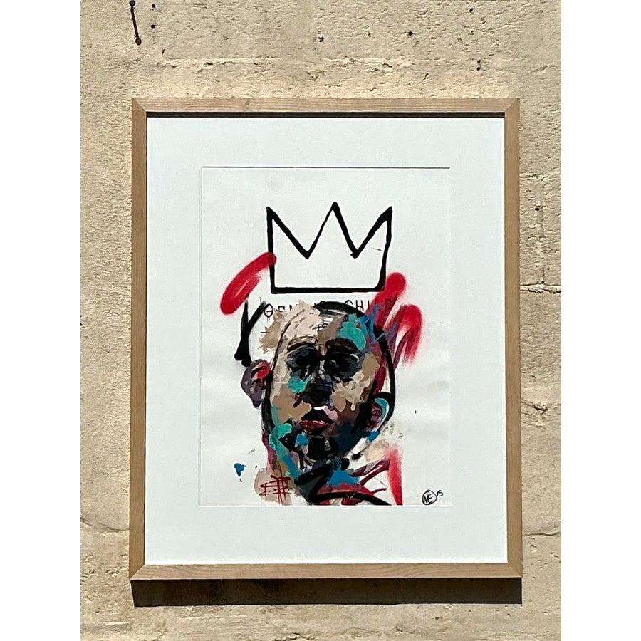 Vintage Boho Original Abstraktes figuratives Ölgemälde auf Papier, Vintage (amerikanisch) im Angebot