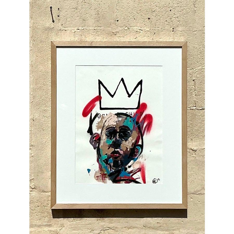 Vintage Boho Original Abstraktes figuratives Ölgemälde auf Papier, Vintage (Glas) im Angebot