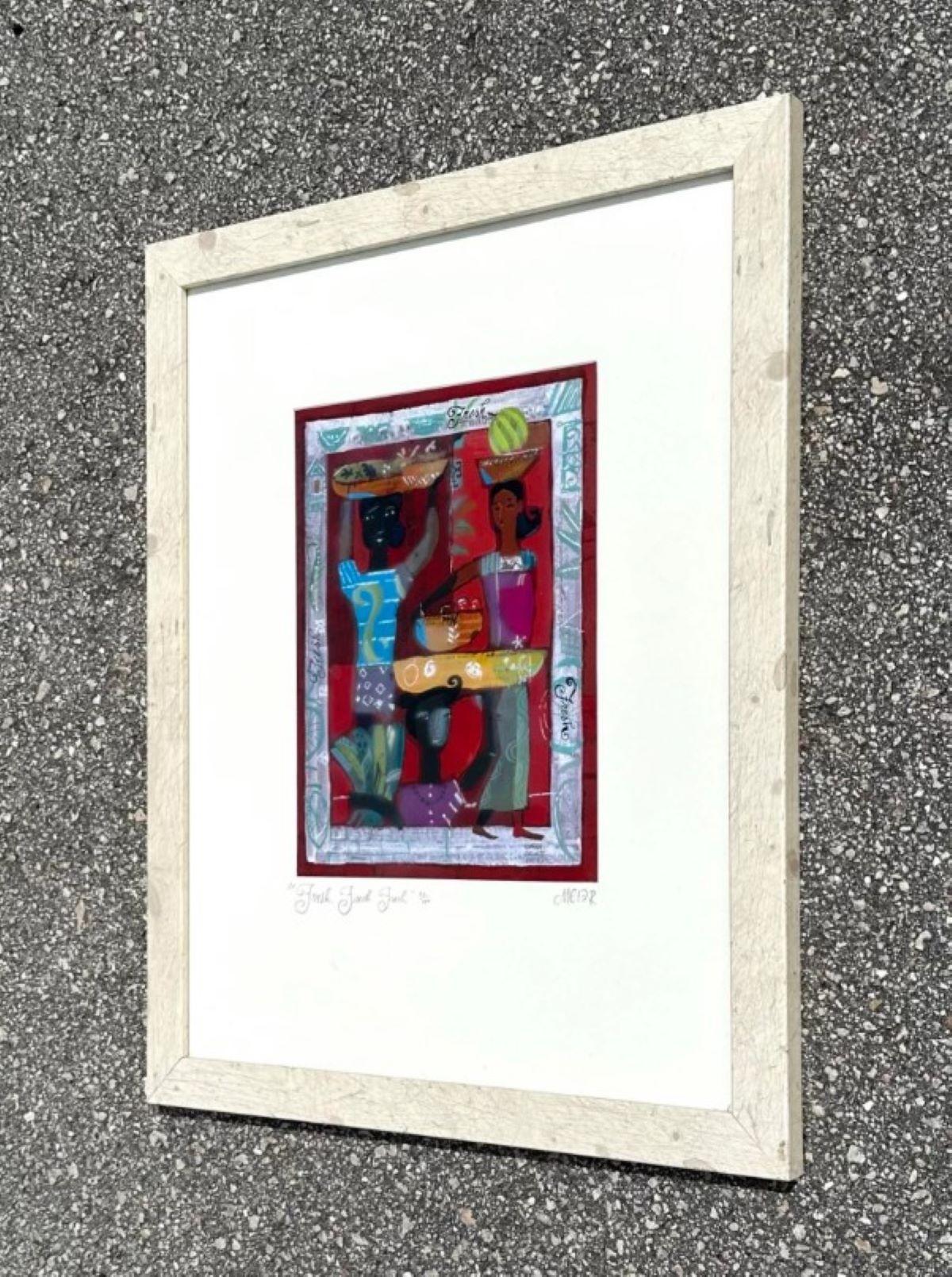 Vintage Boho Original Abstraktes figuratives Ölgemälde auf Papier, signiert vom Künstler, Vintage (20. Jahrhundert) im Angebot