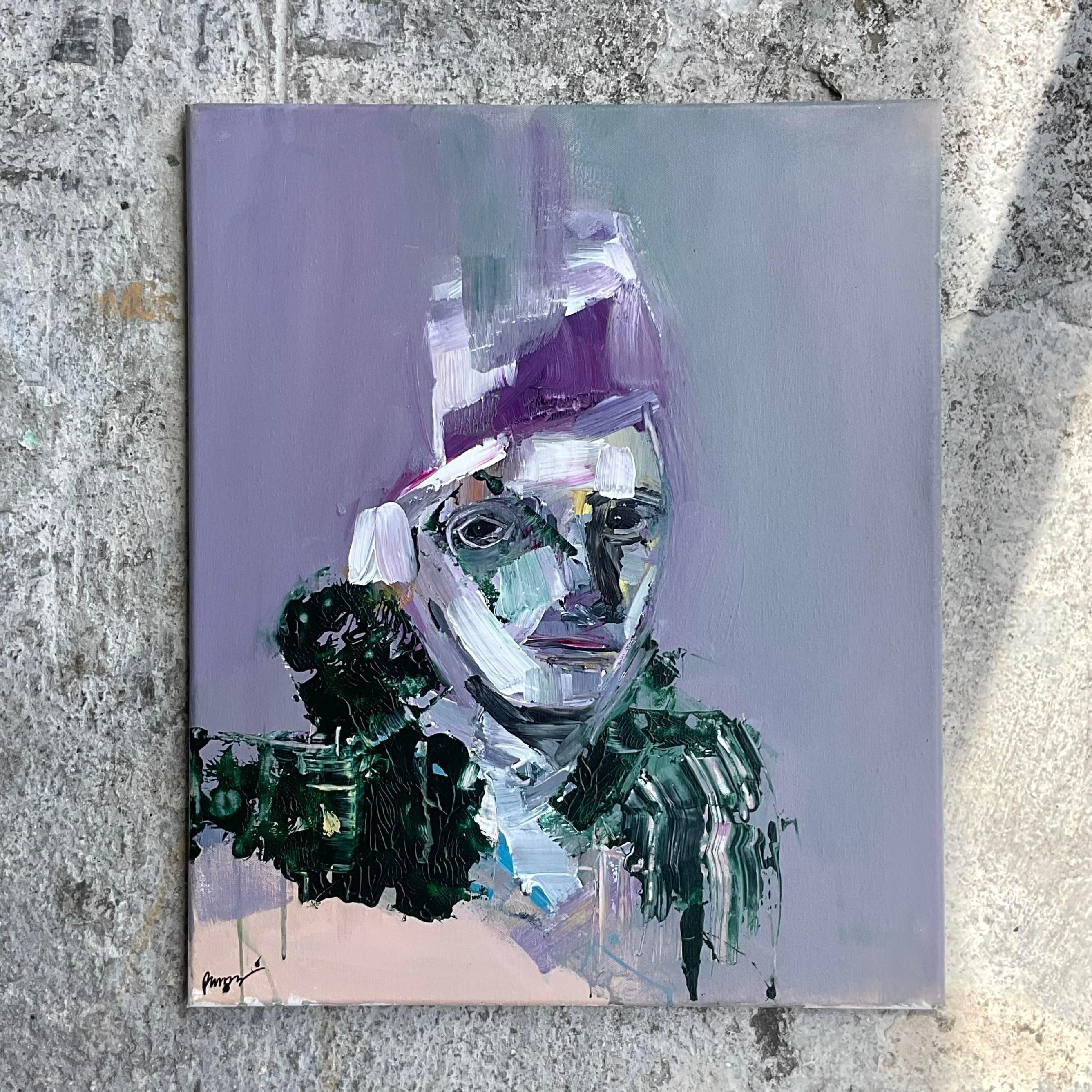 Infuse your space with the spirit of artistic freedom through our Vintage Boho Original Abstract Figurative Oil On Canvas. Crafted by American hands, this captivating piece embodies the rich diversity and creative energy of the nation. With its