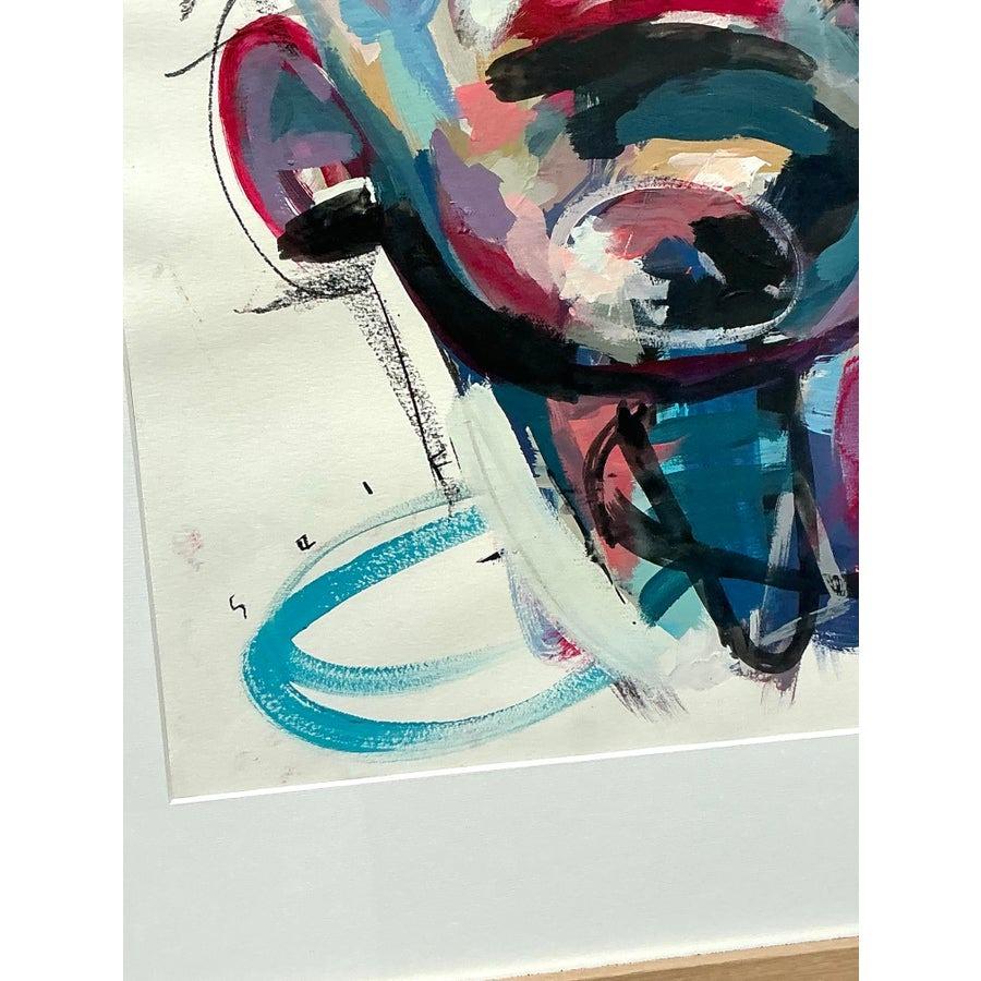 Original Abstraktes figuratives Ölgemälde auf Papier, Boho, Vintage (20. Jahrhundert) im Angebot