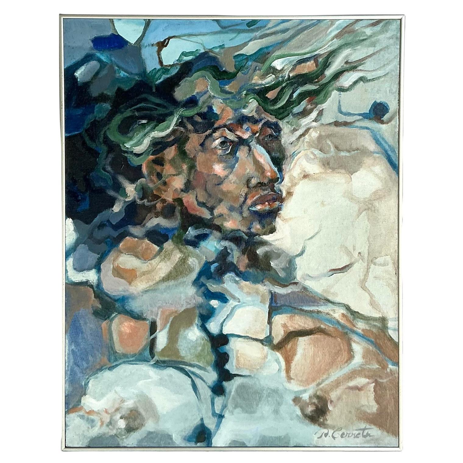 Vintage Boho Original Abstracto Figurativo sobre Lienzo