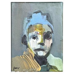Vintage Boho Retrato Figurativo Abstracto Original sobre Lienzo
