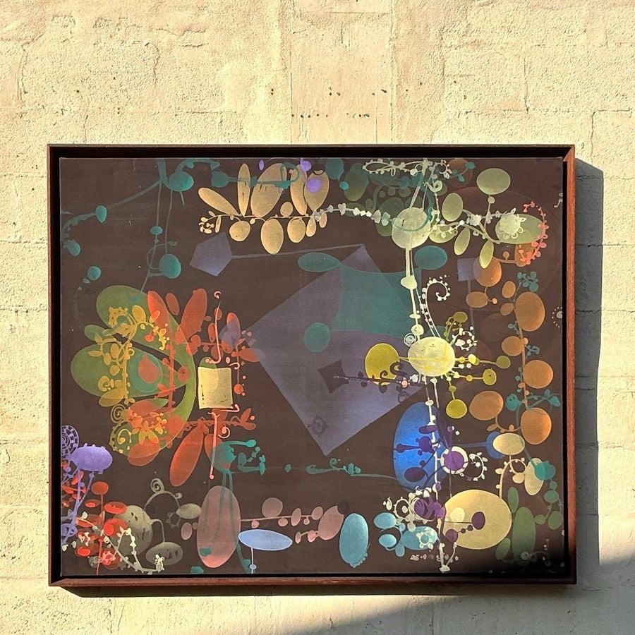 Originales abstraktes geometrisches Vintage Boho-Gemälde auf Leinwand, Vintage (20. Jahrhundert) im Angebot