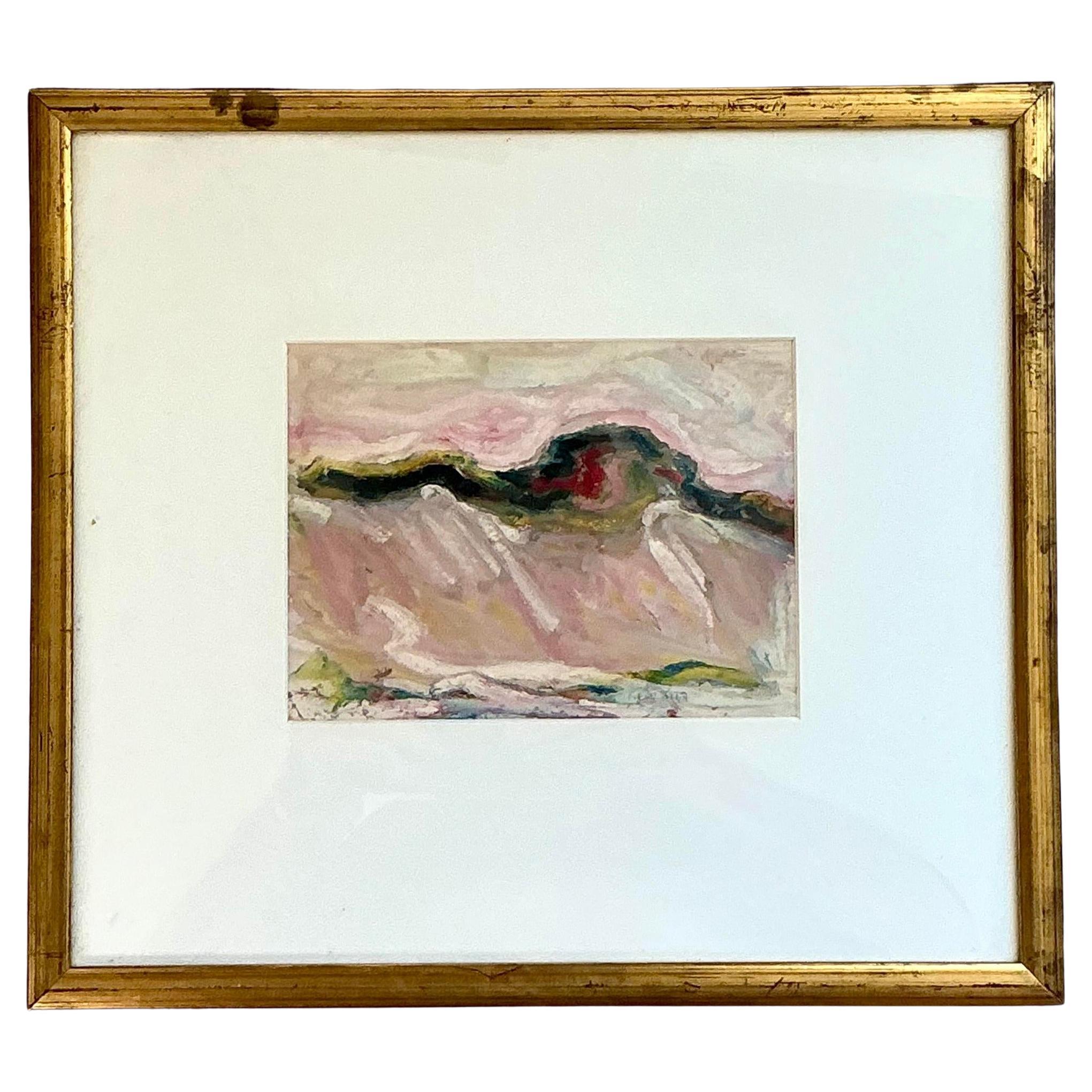 Vintage Boho Abstract Forest Oil Painting on Board For Sale at 1stDibs