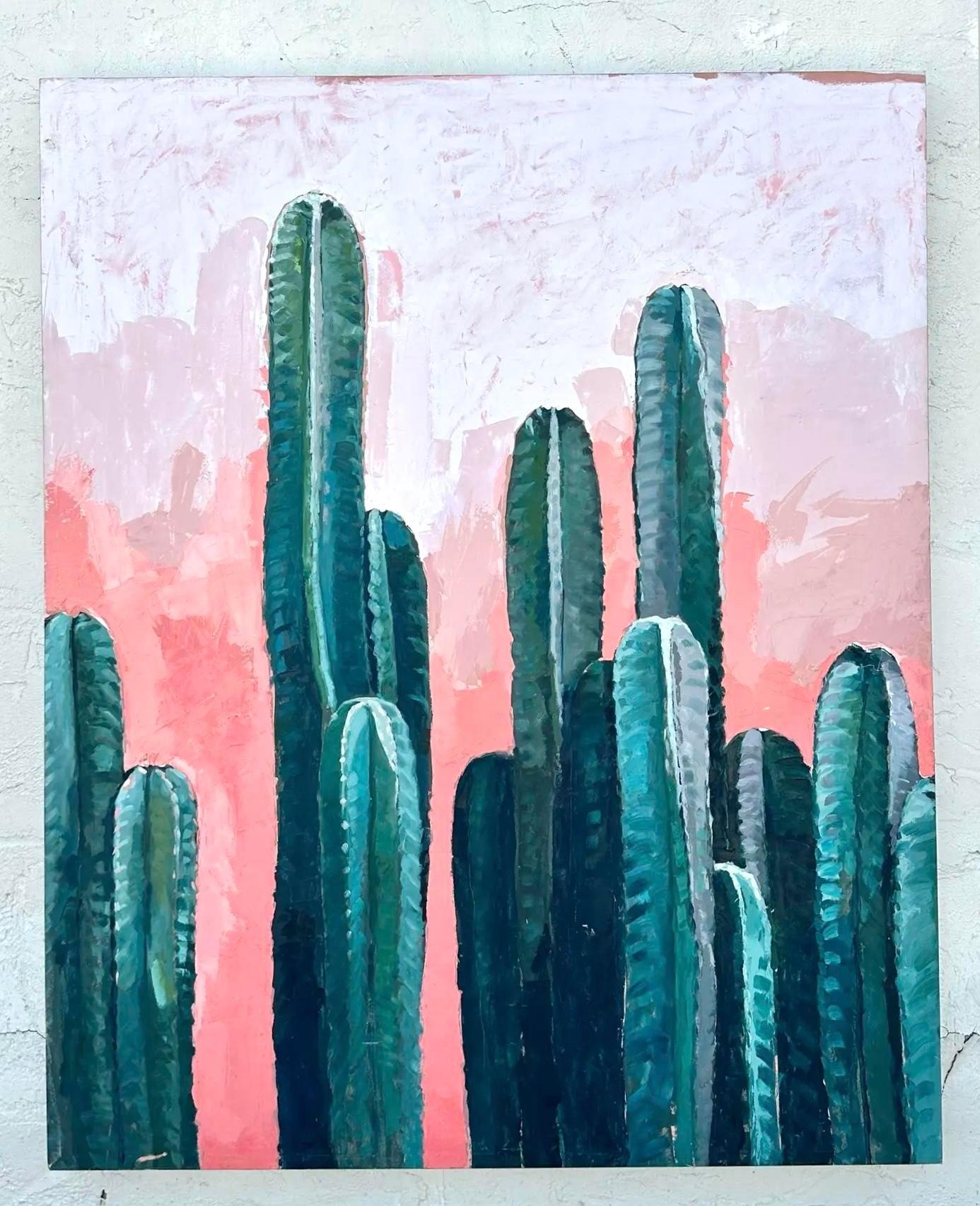 Original Vintage Boho Ölgemälde auf Leinwand, mit einer abstrakten Landschaft. Eine auffallende Mischung aus Farbe und Form. Erworben aus einem Nachlass in Palm Beach.