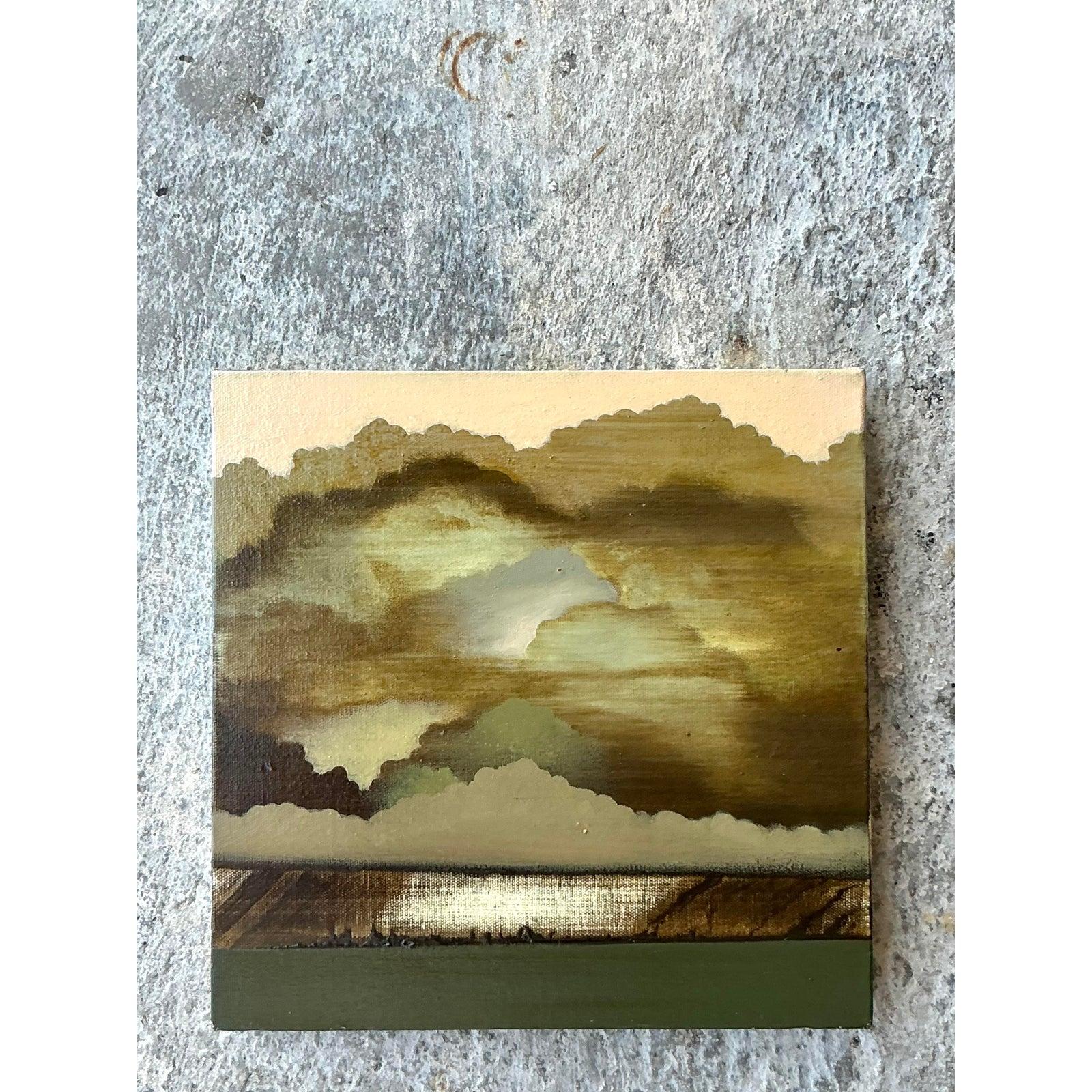 Original abstrakte Vintage Boho-Landschaft, Ölgemälde auf Leinwand, Vintage (Minimalistisch) im Angebot