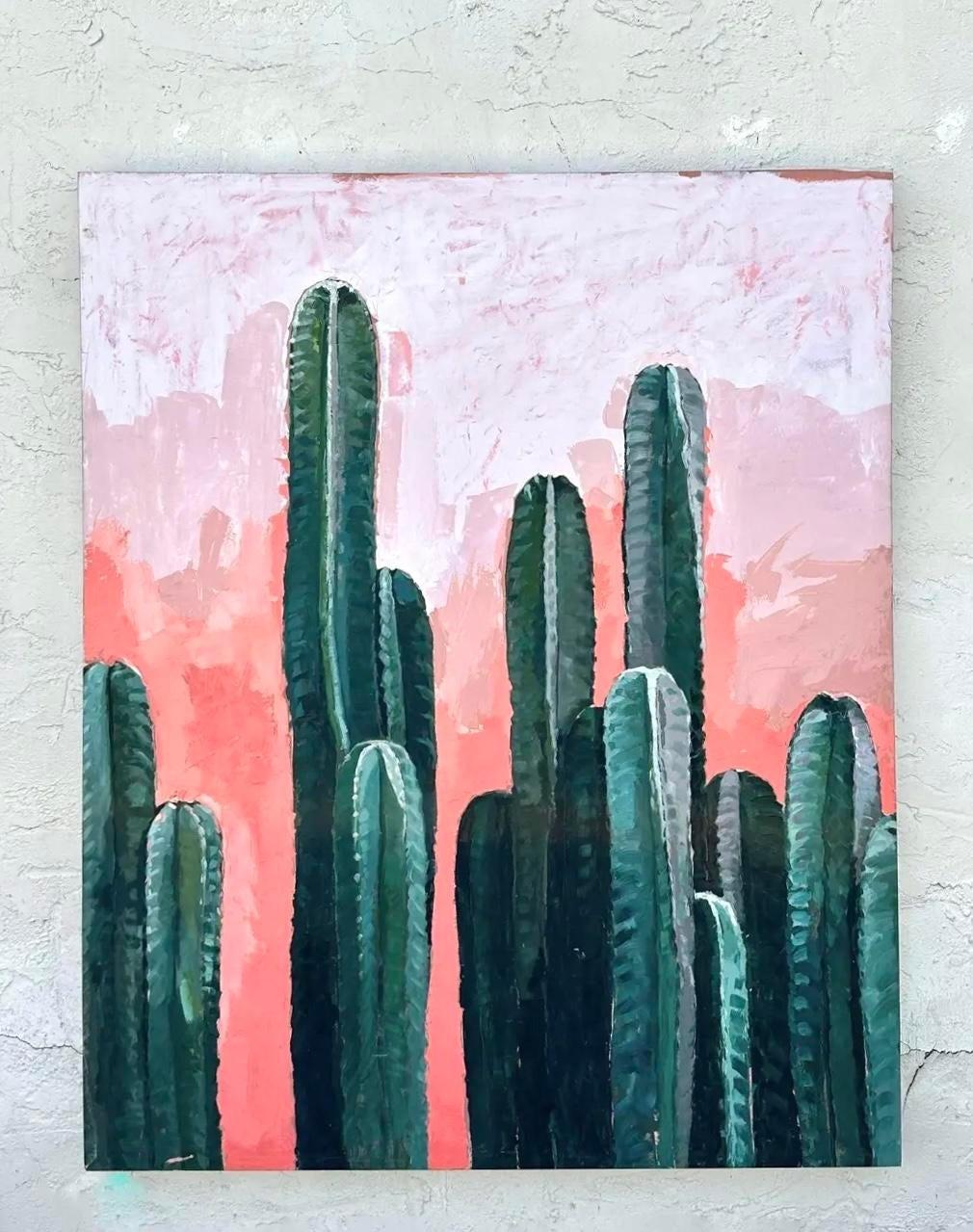 Original abstrakte Vintage Boho-Landschaft, Ölgemälde auf Leinwand, Vintage im Zustand „Gut“ im Angebot in West Palm Beach, FL