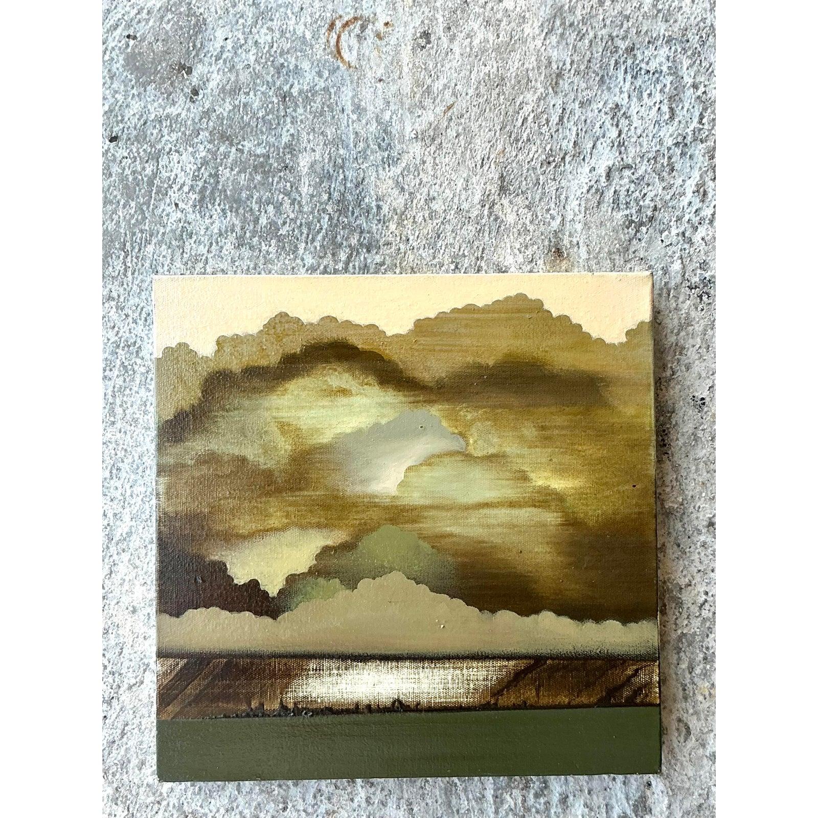 Original abstrakte Vintage Boho-Landschaft, Ölgemälde auf Leinwand, Vintage (amerikanisch) im Angebot