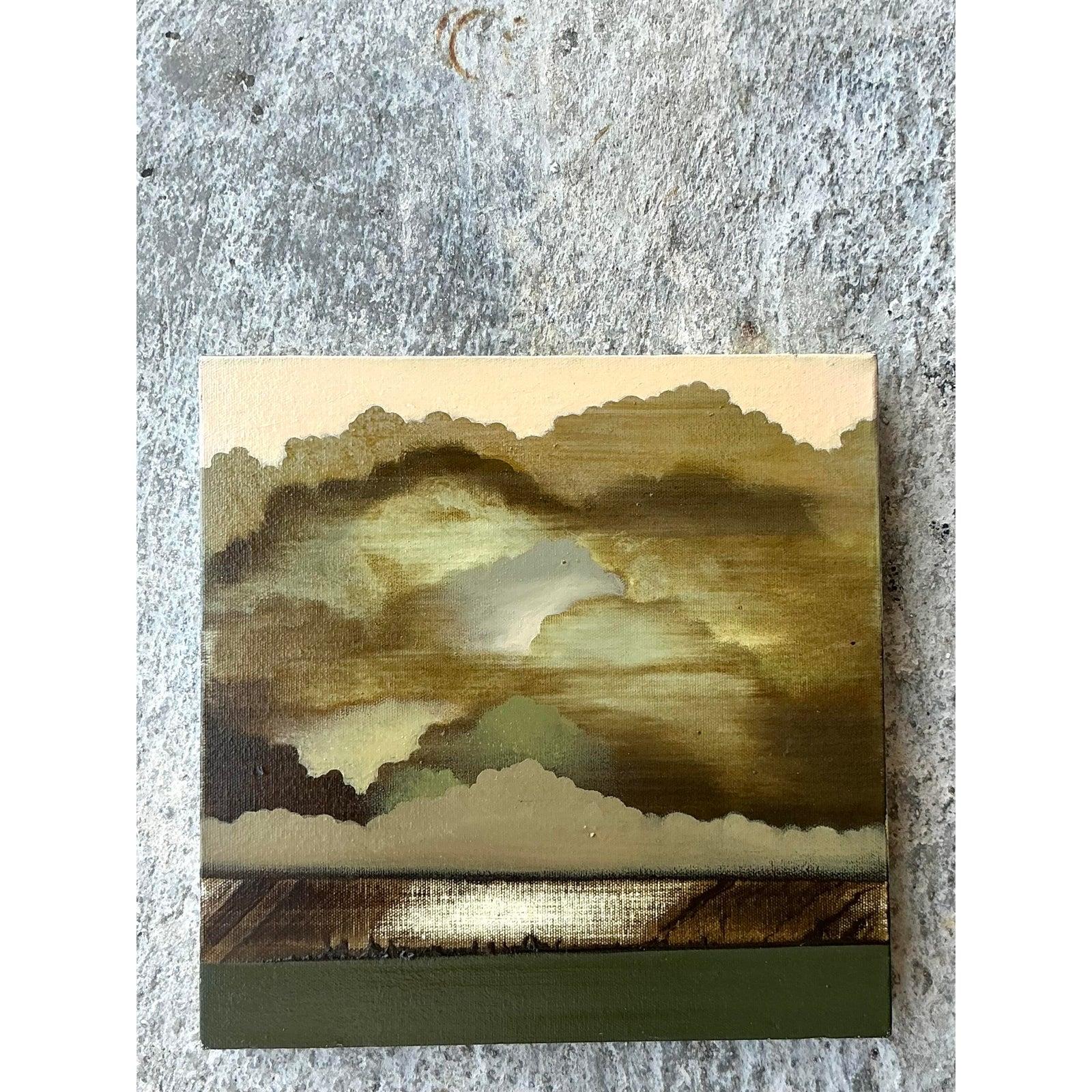 Original abstrakte Vintage Boho-Landschaft, Ölgemälde auf Leinwand, Vintage (20. Jahrhundert) im Angebot