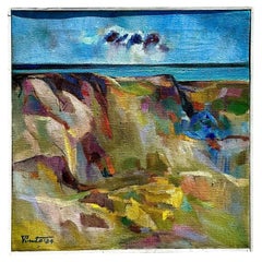 Paesaggio astratto originale vintage boho su tela