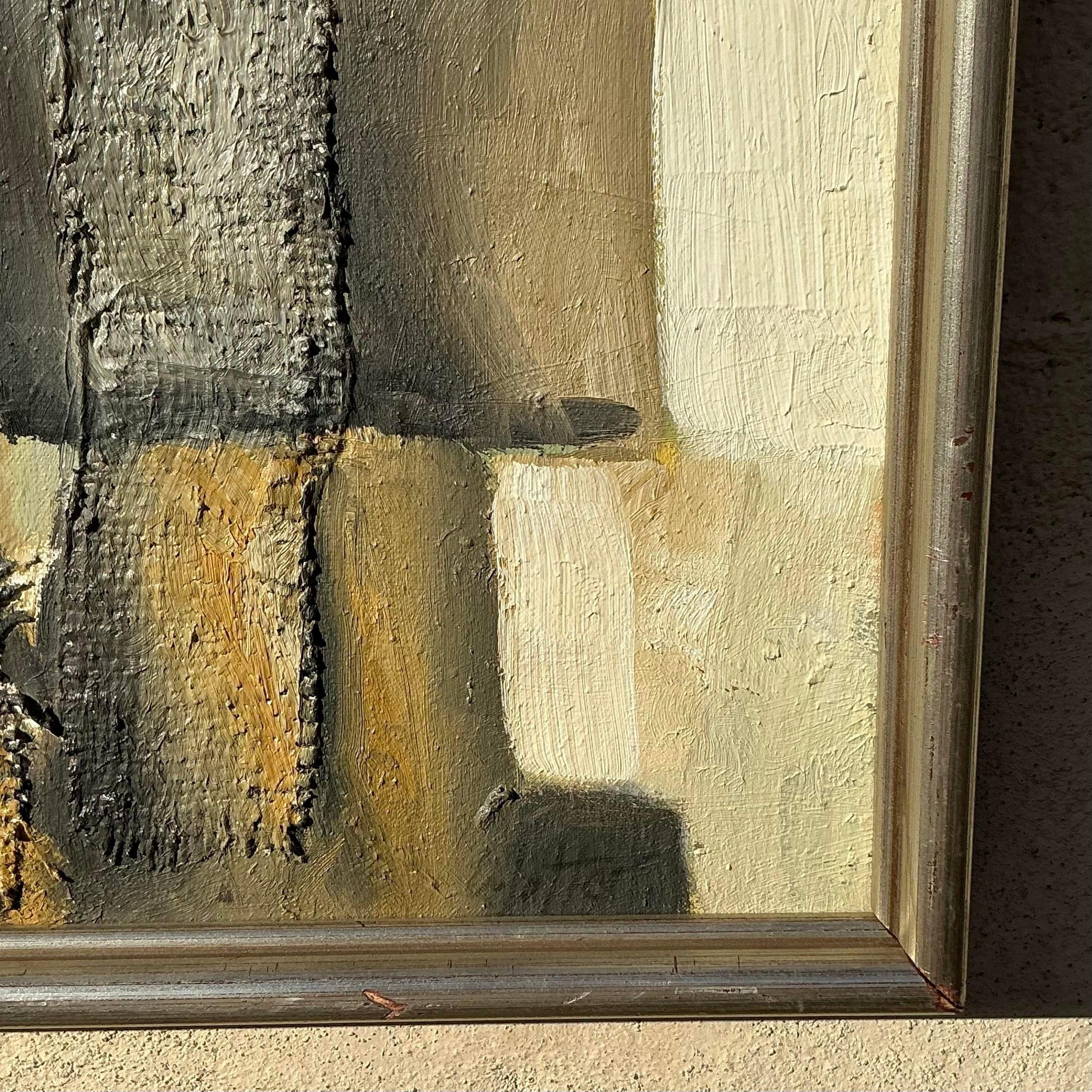Aggiungi un tocco artistico con questo Vintage Boho Original Abstract Mixed Media on Canvas. Ricco di texture e colori vivaci, questo pezzo unico combina pittura, collage e materiali unici per un effetto visivo dinamico. Il suo stile libero e