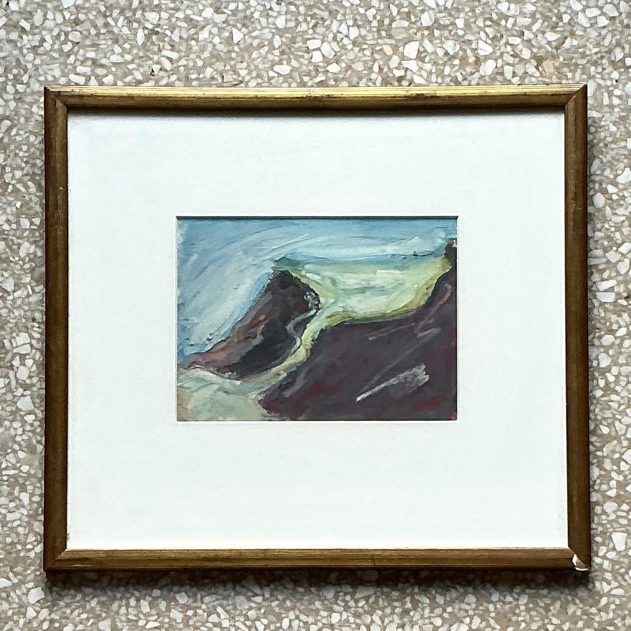 Verleihen Sie Ihrem Raum eine künstlerische Note mit diesem originalen abstrakten Ölgemälde im Boho-Stil auf Karton. Die satten Farben und die fließenden Pinselstriche schaffen eine fesselnde, unbeschwerte Atmosphäre und machen es zu einem perfekten
