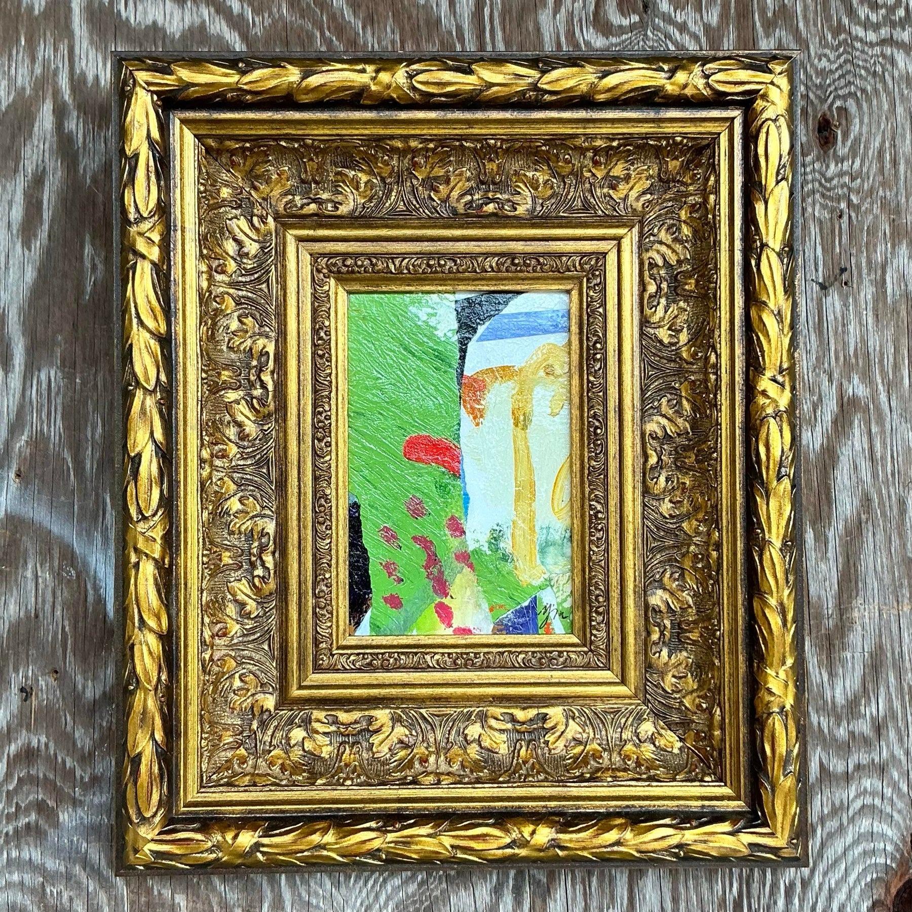 Vintage Boho Original Abstrakt Öl auf Brett (amerikanisch) im Angebot
