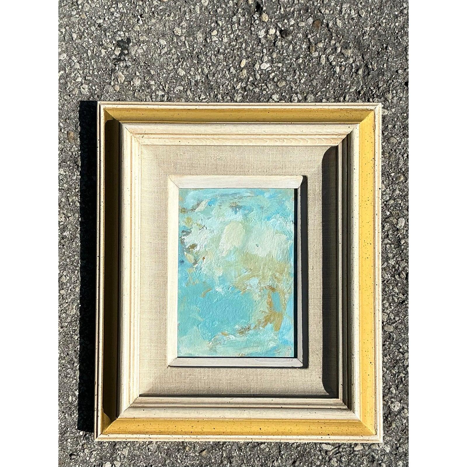 Vintage Boho Original Abstrakt Öl auf Brett (amerikanisch) im Angebot