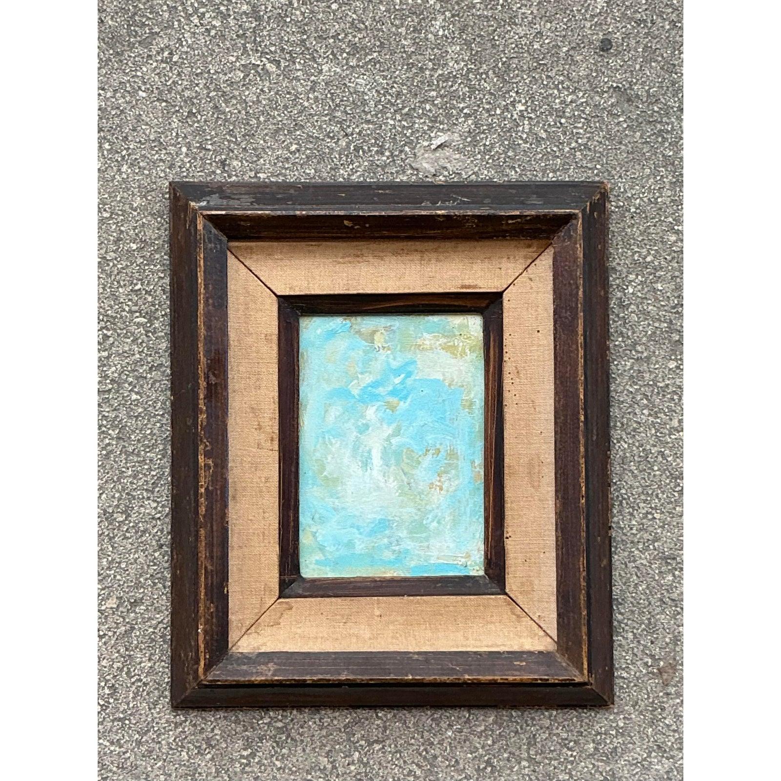 Vintage Boho Original Abstrakt Öl auf Brett (Rustikal) im Angebot