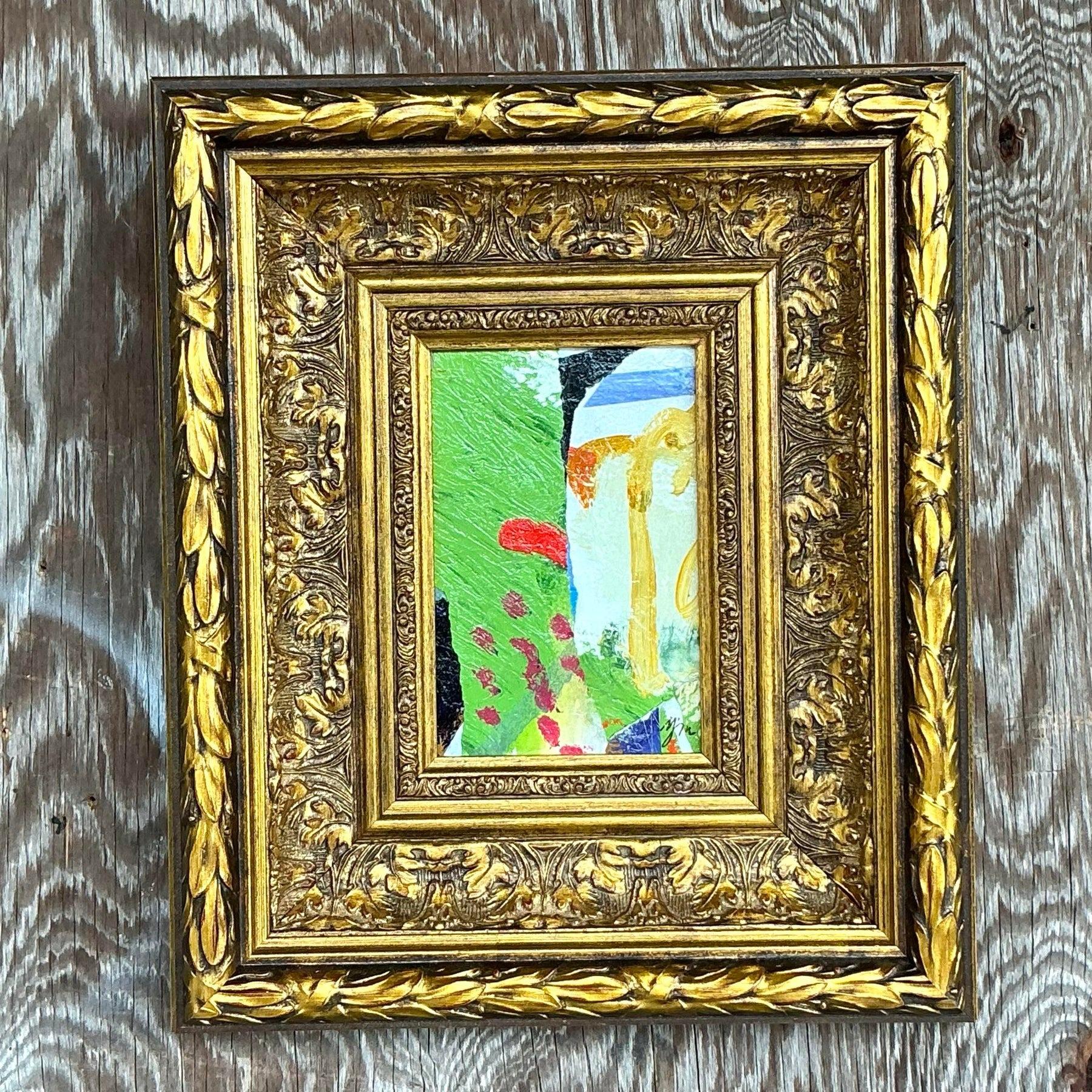 Vintage Boho Original Abstrakt Öl auf Brett (21. Jahrhundert und zeitgenössisch) im Angebot