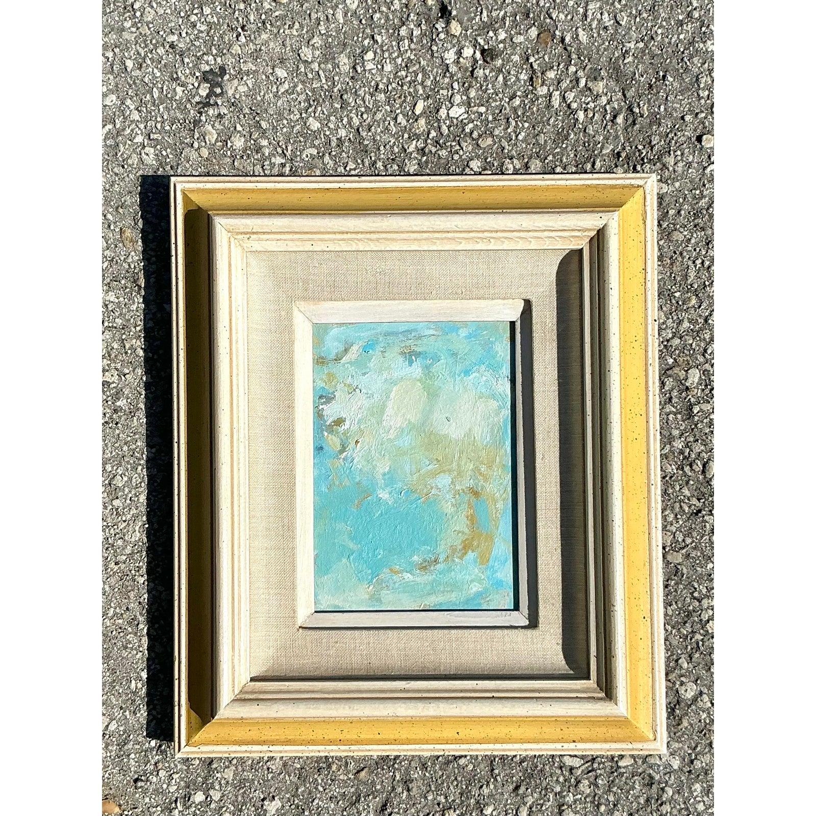 Vintage Boho Original Abstrakt Öl auf Brett (21. Jahrhundert und zeitgenössisch) im Angebot