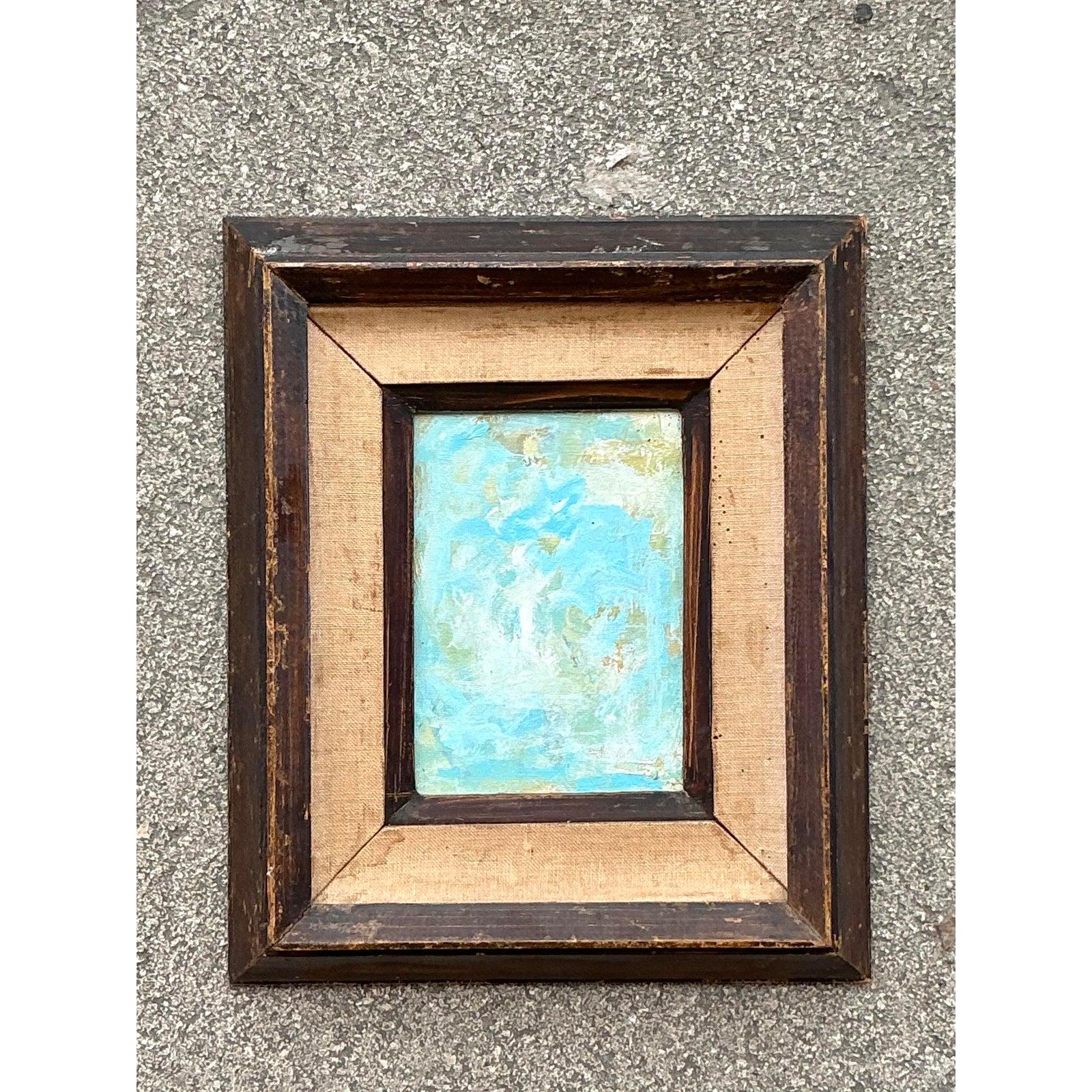 Vintage Boho Original Abstrakt Öl auf Brett im Zustand „Gut“ im Angebot in west palm beach, FL