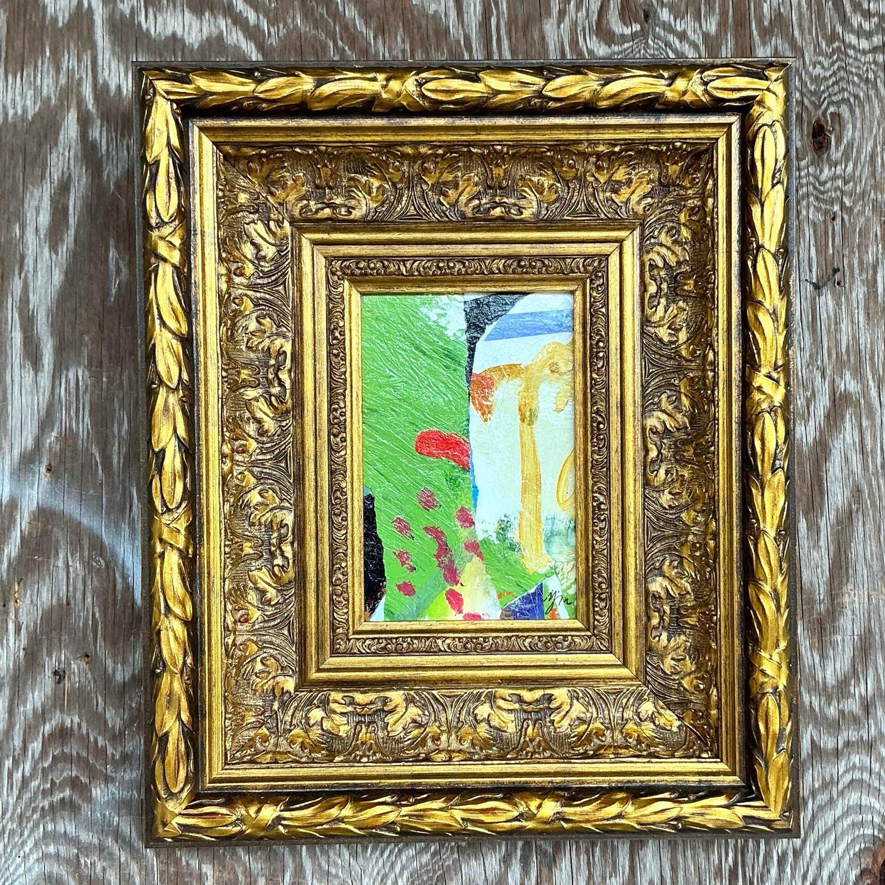 Vintage Boho Original Abstrakt Öl auf Brett (Holz) im Angebot