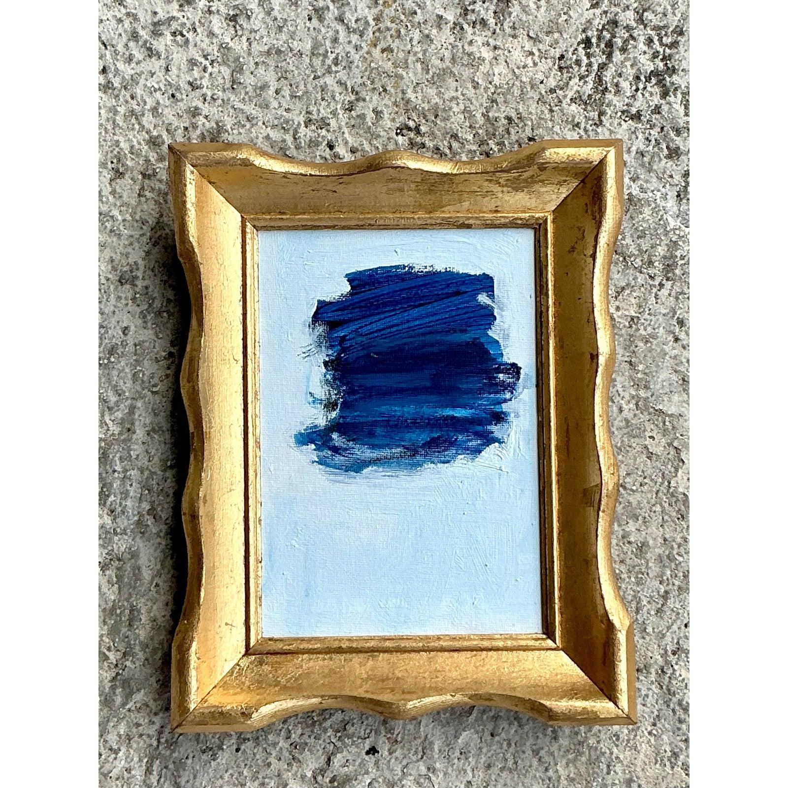 Vintage Boho Original Abstrakt Öl auf Brett im Angebot 1