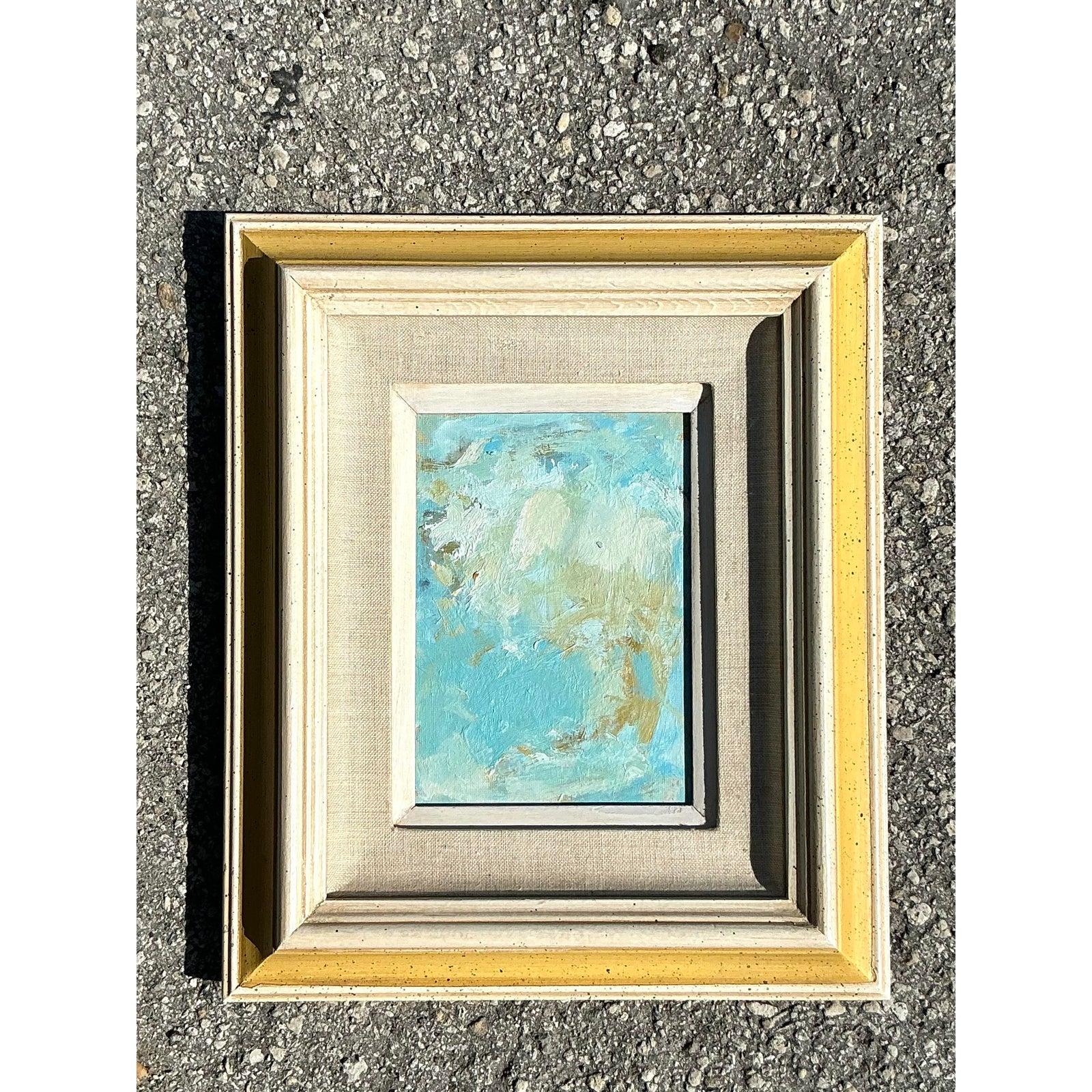 Vintage Boho Original Abstrakt Öl auf Brett im Angebot 1