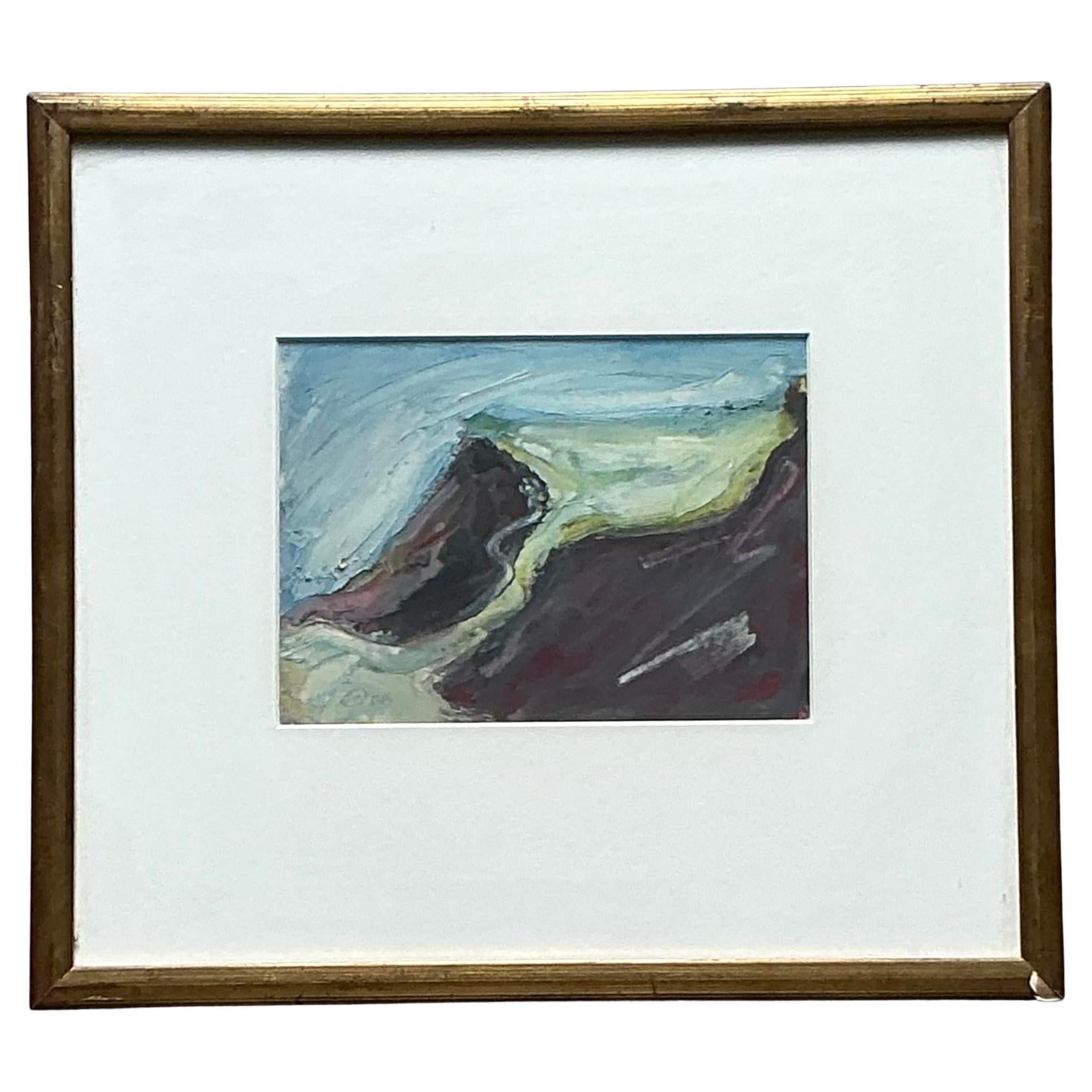 Vintage Boho Original Abstract Oil on Board