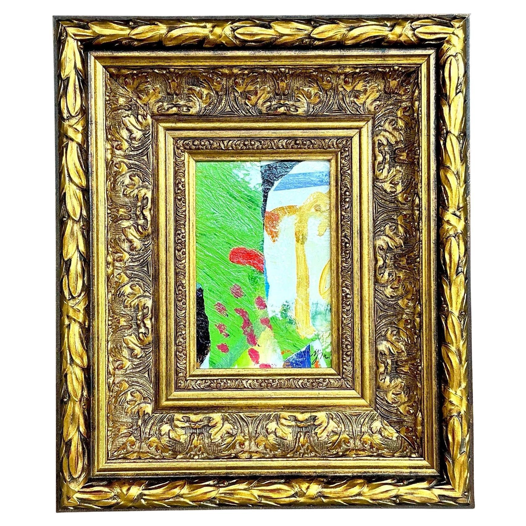 Olio astratto originale vintage su tavola di Boho