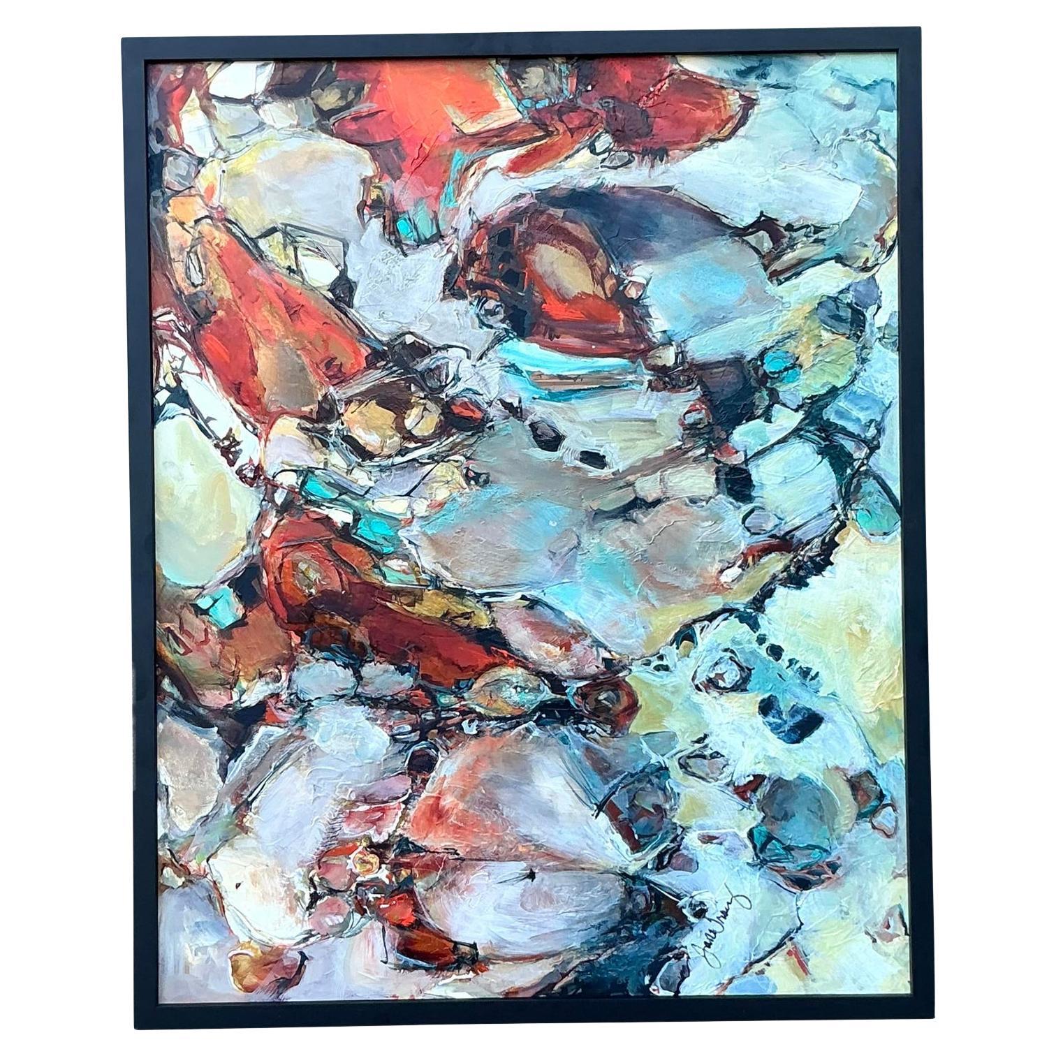 Vintage Boho Original Abstract Oil on Board