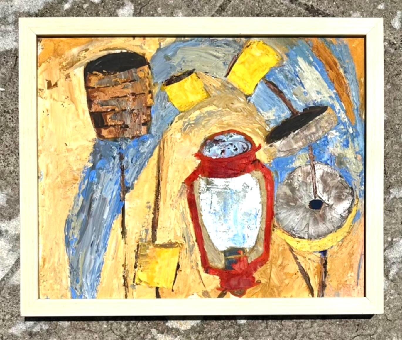 Vintage Boho Original Abstrakt Öl auf Karton Gemälde (20. Jahrhundert) im Angebot
